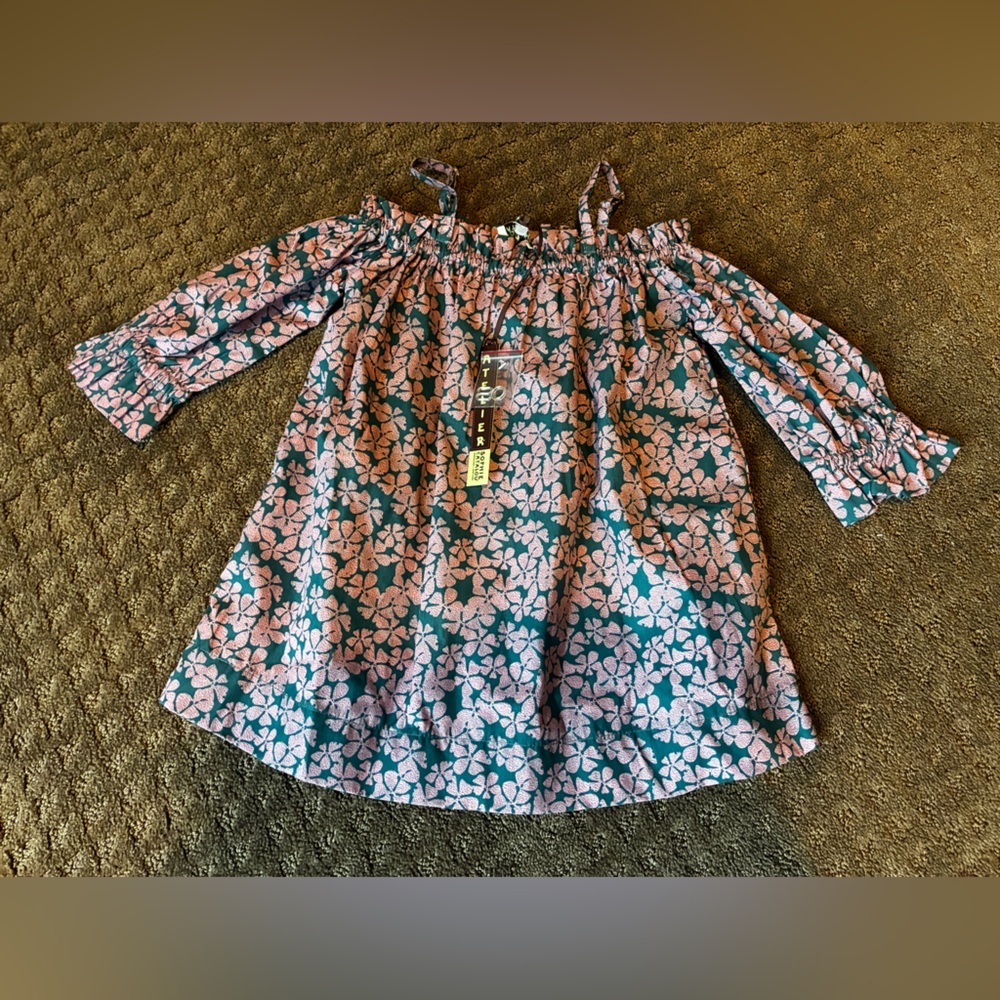 NWT Sophie Catalou Floral Off-Shoulder Dress in Teal and Pink